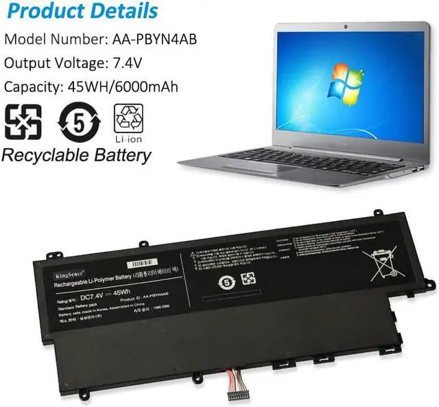 Alt view image 2 of 6 - Kingsener AA-PBYN4AB Laptop Battery For Samsung 530U3B 530U3C 535U3C 540U3C NP530U3B NP530V3C NP535U3C NP540U3C 6000mAh 45Wh