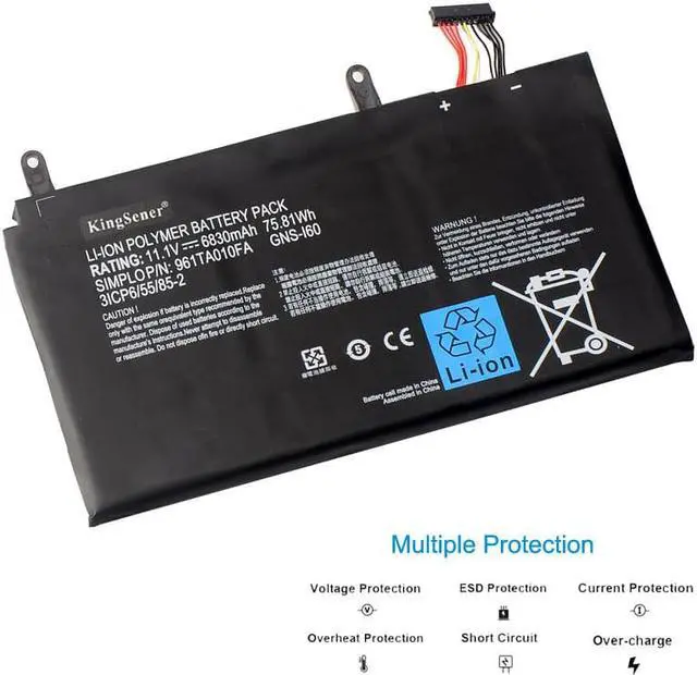 Alt view image 2 of 5 - KingSener GNS-I60 GNS-160 961TA010FA 31CP6/55/85-2 Laptop Battery For GIGABYTE P35K P37X P57X P35G P35N P35W P35X P37W P57W Series(11.1V 75.81WH)