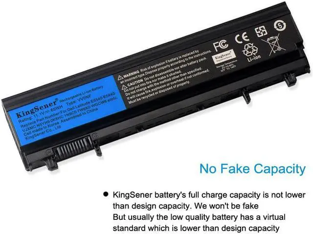 Alt view image 2 of 4 - KingSener VV0NF Laptop Battery for DELL Latitude E5440 E5540 Series VJXMC N5YH9 0K8HC 7W6K0 FT6D9 11.1V 65WH