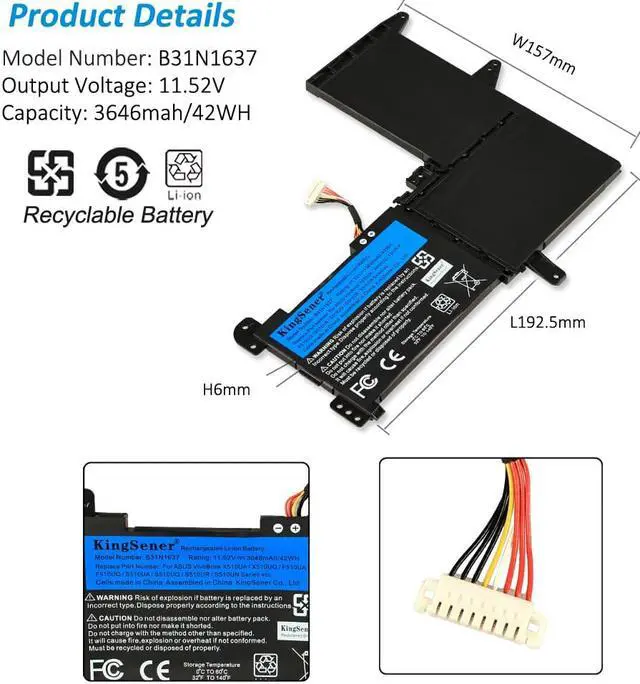 Alt view image 6 of 6 - KingSener B31N1637 C31N1637 Battery For ASUS X510 X510UA X510UF X510UQ VivoBook S15 S510UA S510UQ S510UN S510UR F510UA F510UQ