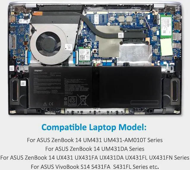 Alt view image 5 of 6 - Kingsener C21N1833 Laptop Battery For Asus ZenBook 14 UM431 UM431DA-AM020T UX431 UX431FA UX431FN UX431FL UX431DA UX431FN-AN002T UX431FL-AN018T VivoBook S14 S431FA S431FL Series