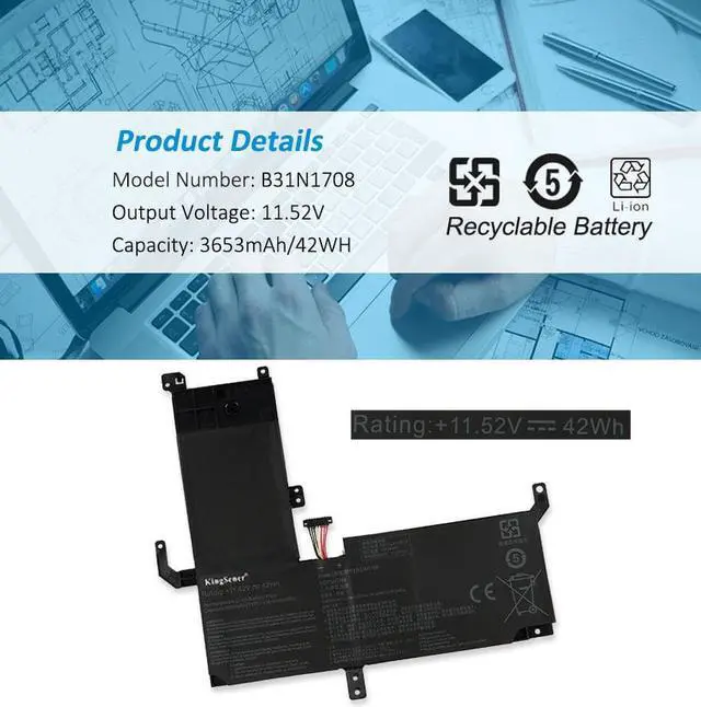 Alt view image 4 of 6 - Kingsener B31N1708 Laptop batter For Asus VivoBook Flip TP510 TP510UA TP510UF TP510UQ TP510UA-1A TP510UF-1A TP510UQ-1A TP510UQ-E8034T Series 11.52V 42WH