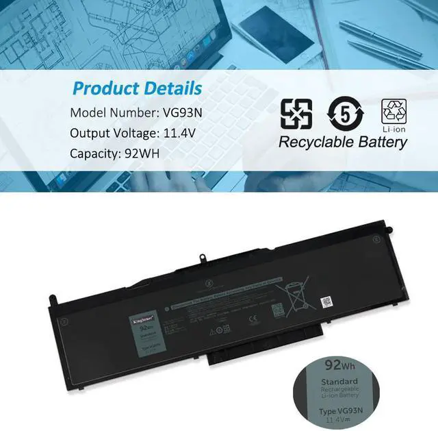 Alt view image 5 of 7 - Kingsener VG93N 92WH Laptop battery For Dell Precision 15 3520 3530 For Dell Latitude 5591 5495 5590 5580 5490 5480