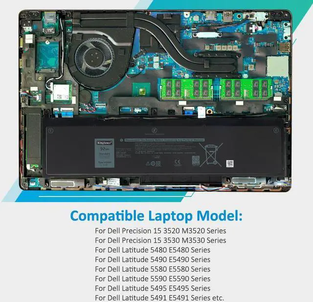 Alt view image 7 of 7 - Kingsener VG93N 92WH Laptop battery For Dell Precision 15 3520 3530 For Dell Latitude 5591 5495 5590 5580 5490 5480