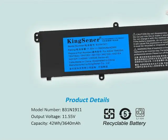 Alt view image 6 of 7 - Kingsener B31N1911 42WH Laptop Battery For VivoBook Flip 14 TM420IA TP470EA M413DA M413DA-EK162T M413DA-EK007T X421DA X421EA X421EP X421FF X421FQ