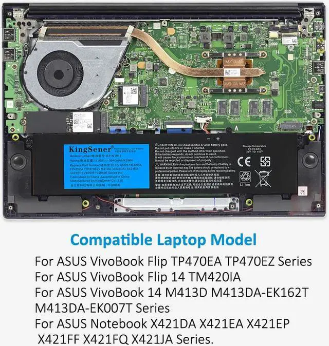 Alt view image 7 of 7 - Kingsener B31N1911 42WH Laptop Battery For VivoBook Flip 14 TM420IA TP470EA M413DA M413DA-EK162T M413DA-EK007T X421DA X421EA X421EP X421FF X421FQ