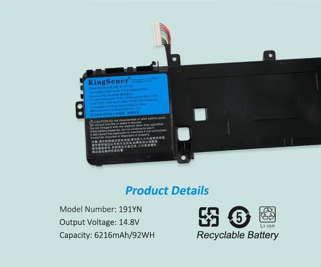 Alt view image 6 of 7 - Kingsener 191YN 92WH Laptop Battery For Alienware 15 R1 15 R2 ALW15ED-1828 ALW15CD-1718 ALW15ER-3718 2F3W1 14.8V