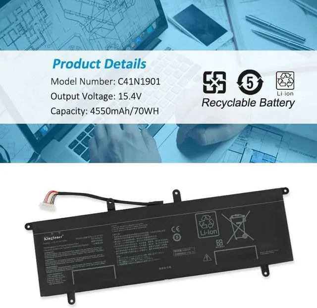 Alt view image 4 of 6 - Kingsener C41N1901 Laptop Battery For ZenBook Duo UX481FA UX481FL UX481F UX481FLY UX4000F UX4000FL 0B200-03520000 15.4V 70Wh