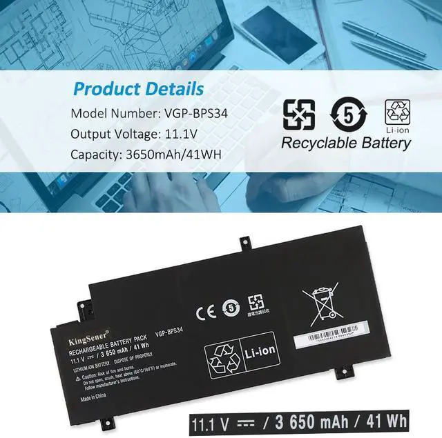 Alt view image 3 of 6 - KingSener VGP-BPS34 Laptop Battery For SONY Vaio Fit 15 Touch SVF15A1ACXB SVF15A1ACXS SVF14A BPS34 VGP-BPL34 3650mAh