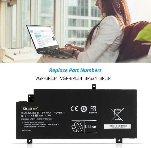 Alt view image 2 of 6 - KingSener VGP-BPS34 Laptop Battery For SONY Vaio Fit 15 Touch SVF15A1ACXB SVF15A1ACXS SVF14A BPS34 VGP-BPL34 3650mAh