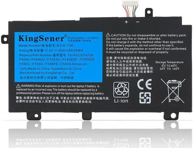 Alt view image 5 of 6 - Kingsener B31N1726 Laptop Battery For ASUS TUF Gaming FX80 FX86 FX504 FX504G FX504GM FX505 FX505G FX505DT FX505GE A15 FA506 FA506IU A17 FA706 FA706IU Series B31BnEH B31Bn91 A41LK9H 11.4V 48Wh
