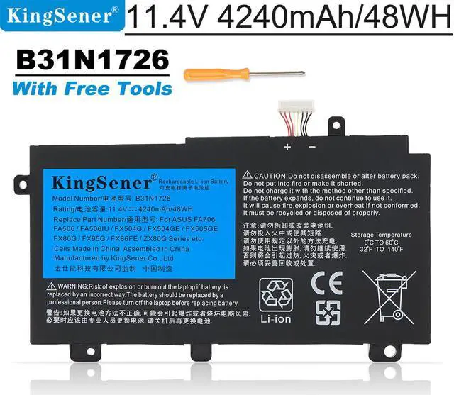 Main image of Kingsener B31N1726 Laptop Battery For ASUS TUF Gaming FX80 FX86 FX504 FX504G FX504GM FX505 FX505G FX505DT FX505GE A15 FA506 FA506IU A17 FA706 FA706IU Series B31BnEH B31Bn91 A41LK9H 11.4V 48Wh