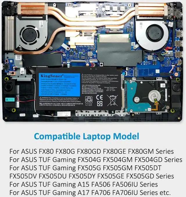 Alt view image 3 of 6 - Kingsener B31N1726 Laptop Battery For ASUS TUF Gaming FX80 FX86 FX504 FX504G FX504GM FX505 FX505G FX505DT FX505GE A15 FA506 FA506IU A17 FA706 FA706IU Series B31BnEH B31Bn91 A41LK9H 11.4V 48Wh