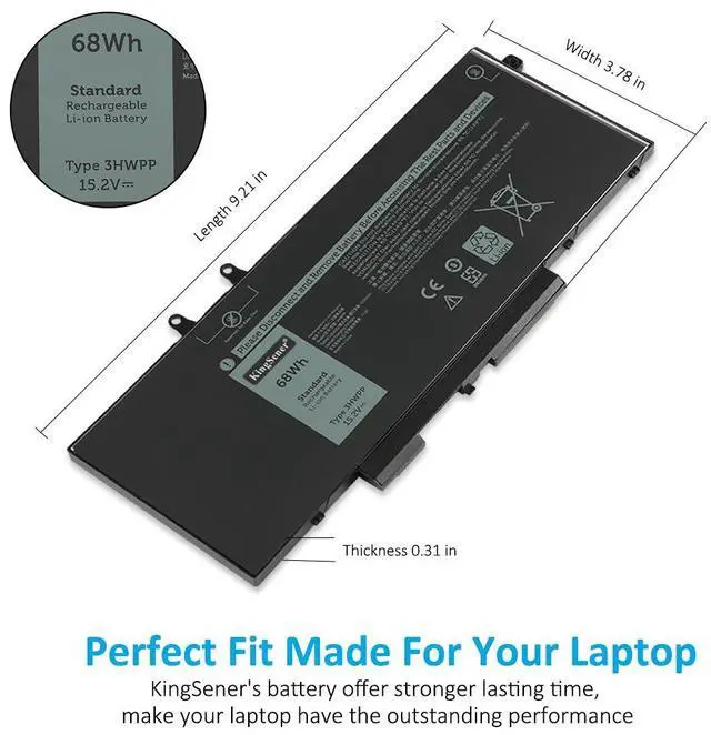 Alt view image 6 of 7 - Kingsener 3HWPP Laptop Battery For Dell Latitude 5401 5501 5411 5410 5511 P80F003 P98G003 15.2V 68Wh