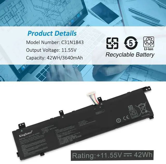 Alt view image 3 of 7 - Kingsener C31N1843 Laptop Battery For ASUS VivoBook S14 S432 S432FA S432FL S15 S532 S532FA S532FL X432FA X432FA-2S X532FA X532FL