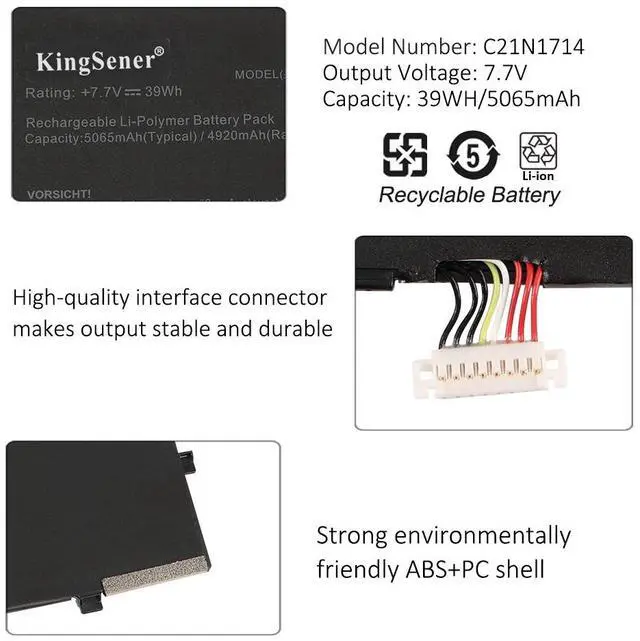 Alt view image 5 of 6 - Kingsener C21N1714 Laptop Battery for ASUS TP401 TP401N TP401NA TP401CA J401MA J401CA