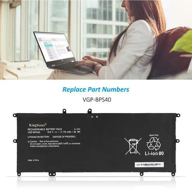 Alt view image 3 of 6 - KingSener VGP-BPS40 Laptop Battery For SONY Vaio Flip 14A SVF14N SVF 15A SVF15N17CXB VGP-BPS40 15V 3170mAh Free 2 Years Warranty