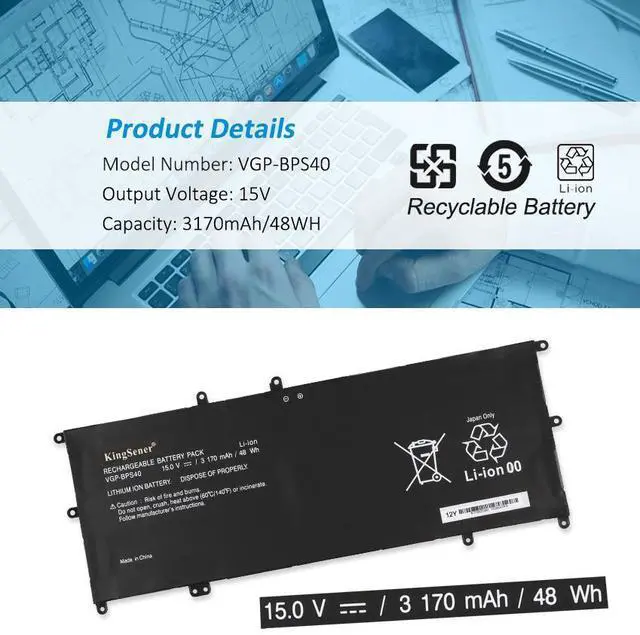 Alt view image 4 of 6 - KingSener VGP-BPS40 Laptop Battery For SONY Vaio Flip 14A SVF14N SVF 15A SVF15N17CXB VGP-BPS40 15V 3170mAh Free 2 Years Warranty