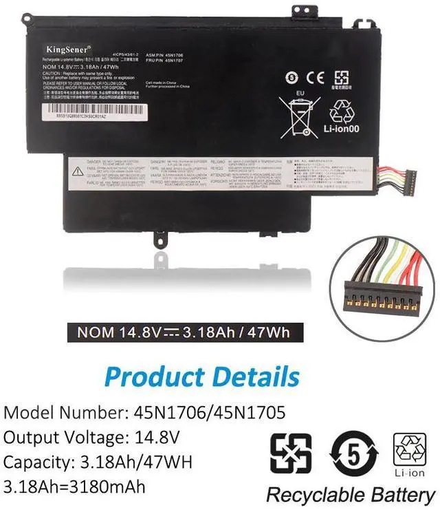 Alt view image 2 of 3 - Kingsener 45N1706 Laptop Battery For LENOVO ThinkPad Yoga S1 120 S240 20CD/20DA Yoga 12 20DL/20DK 45N1705 45N1707 45N1704