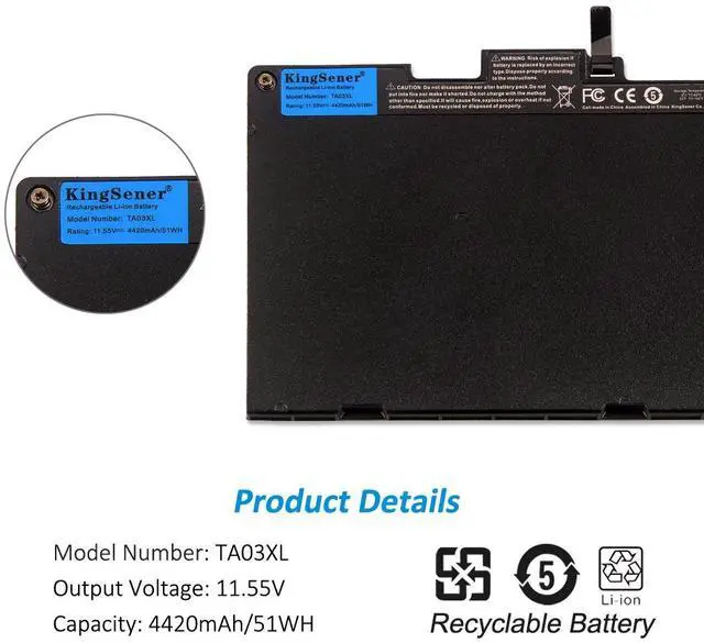 Alt view image 6 of 7 - KingSener TA03XL Laptop Battery For HP EliteBook 755 G4 840 G4 850 G4 848 G4 Series HSTNN-IB7L HSTNN-LB7J 854047-421 HSTNN-I75C-4 HSTNN-I75C-5 HSTNN-I02C-4 HSTNN-I02C-5