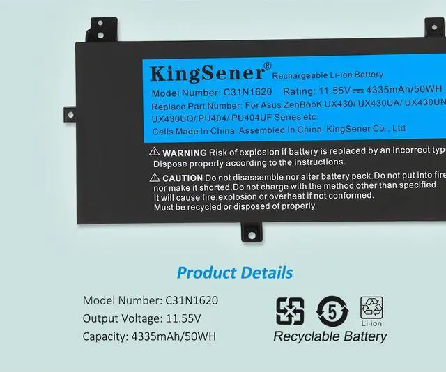 Alt view image 6 of 6 - Kingsener C31N1620 Laptop Battery For Asus ZenBook UX430U UX430UN UX430UQ UX430UA UX430UQ-GV015T PRO PU404 PU404UF 11.55V 50WH