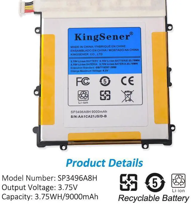 Alt view image 6 of 7 - KingSener 9000mAh SP3496A8H Battery For Samsung Google Nexus 10 N10 Table PC for Samsung GT-P8110 HA32ARB Tablet Battery 3.75V