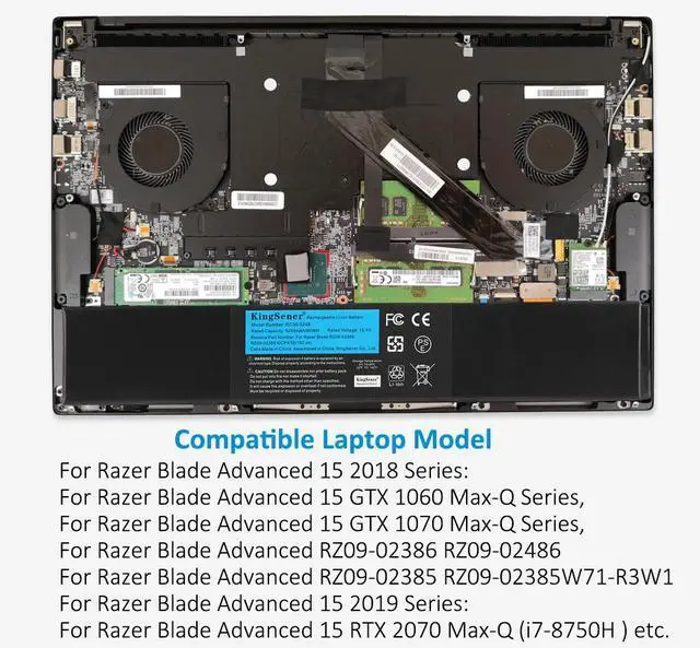 Alt view image 7 of 7 - Kingsener RC30-0248 Laptop Battery for Razer Blade Stealth 15 2018 15 GTX 1060 LINGREN 15
RZ09-02386 RZ09-02386E91 RZ09-02386E91-R3U1 RZ09-02385W71-R3W1