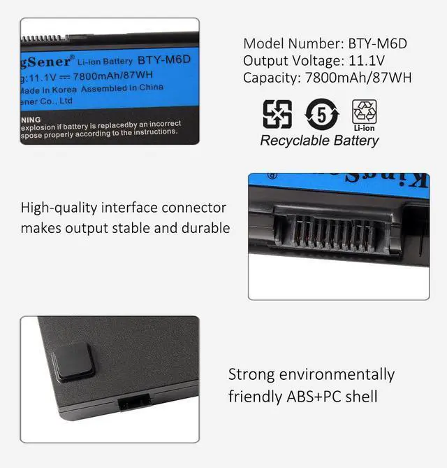 Alt view image 6 of 7 - Kingsener BTY-M6D Laptop Battery for MSI GT60 GT70 GX780R GX680 GX780 GT780R GT660R GT663R GX660 GT680R GT783R 9CELLS Replacement Notebook Battery