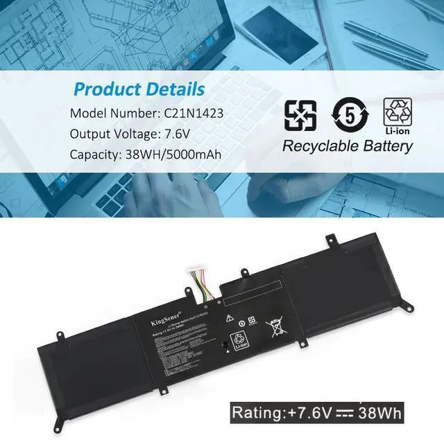 Alt view image 3 of 6 - KingSener C21N1423 Laptop battery for ASUS X302L X302LJ X302LA R301LA F302LJ F302U X302LJ-R4073/R4036H 7.6V 38WH
