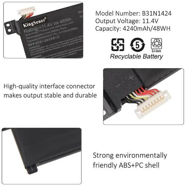 Alt view image 5 of 6 - Kingsener B31N1424 Laptop Battery For ASUS U4000 K401LB5010 K401LB5200 K401LB5500 K401U K401UB A400U A401L K401L K401LB Series Notebook 11.4V 48Wh 4240mAh