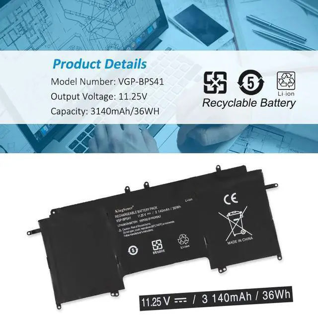 Alt view image 3 of 6 - KingSener VGP-BPS41 Loptop Battery For Sony Vaio Flip 13 SVF13N SVF13N13CXB SVF13N18SCB SVF13N17SCB SVF13NA1PT 11.25V 36Wh