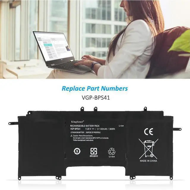 Alt view image 2 of 6 - KingSener VGP-BPS41 Loptop Battery For Sony Vaio Flip 13 SVF13N SVF13N13CXB SVF13N18SCB SVF13N17SCB SVF13NA1PT 11.25V 36Wh