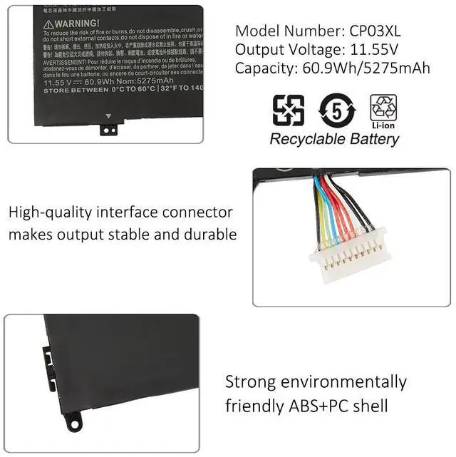 Alt view image 6 of 7 - Kingsener CP03XL Laptop Battery For HP Spectre x360 13-AE052NR AE005NA AE011DX 13-AE006TU 929066-421 929072-855 HSTNN-LB8E TPN-Q199 11.55V 5275mAh
