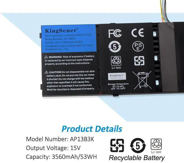 Alt view image 5 of 7 - KingSener AP13B3K AP13B8K Laptop Battery for Acer Aspire V5-472G V5-572G V5-573G V5-472G V5-473G V5-552G M5-583P V5-572P V7-582PG V7-482P R7-571 V7-582PG