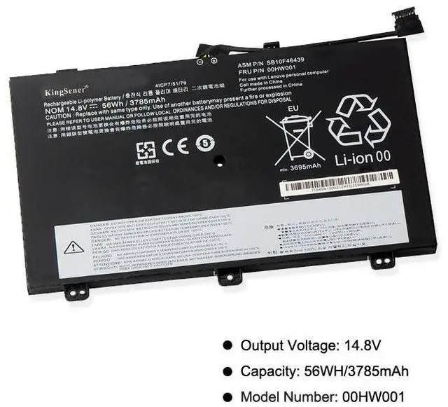 Alt view image 2 of 4 - Kingsener 00HW001 56WH/3695mAh Laptop Battery For Lenovo ThinkPad S3 Yoga 14 Series Notebook 00HW000 SB10F46438 4ICP7/52/76