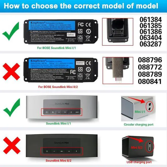 Alt view image 5 of 6 - Kingsener  7.4V 17WH 061384 061385 061386 063404 063287 Battery For BOSE SoundLink Mini I Bluetooth Speaker Rechargeable Battery