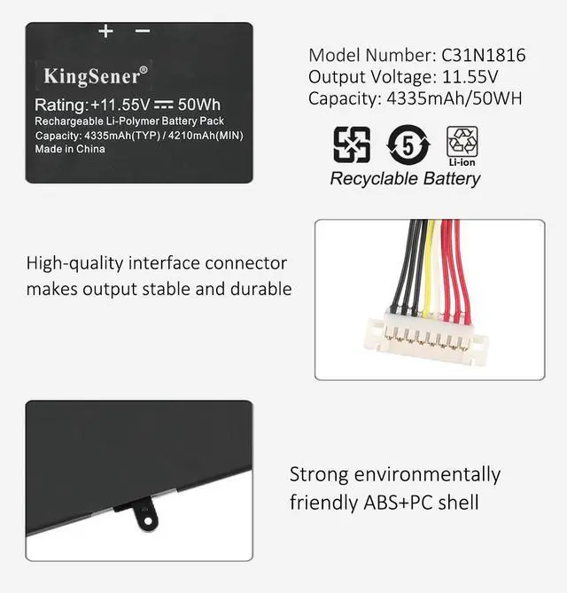 Alt view image 6 of 7 - Kingsener C31N1816 Laptop battery For Asus ZenBook Flip 13 UX362 UX362F UX362FA Q326FA Q326FA-BI7T13 11.55V 4335mAh/50WH
