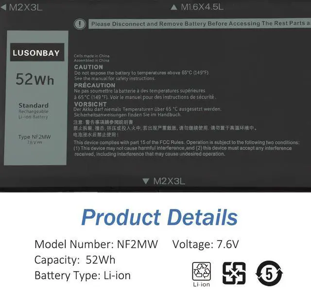 Alt view image 6 of 7 - LUSONBAY NF2MW 7.6V 52WH Laptop Battery Replacement For Dell Latitude 7400 2-in-1 Latitude 9410 2-in-1 Series Notebook 0C76H7 C76H7 7146W 08W3YY 085XM8 0G8F6M