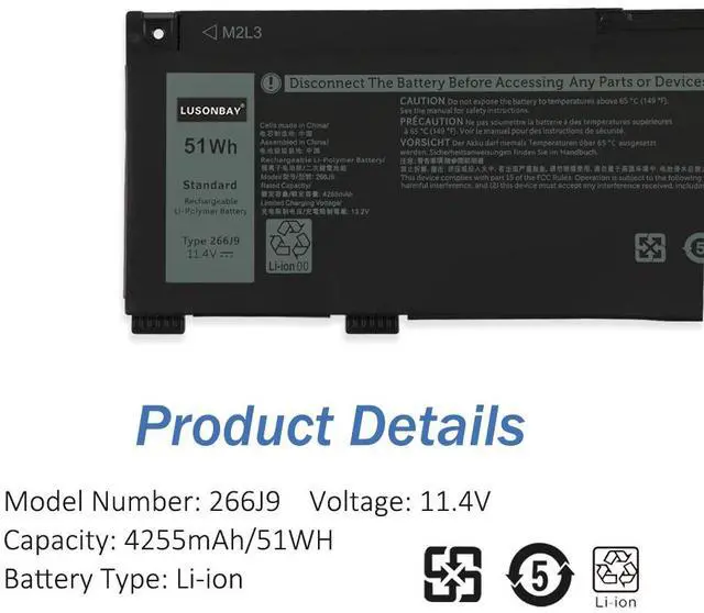 Alt view image 6 of 7 - LUSONBAY 266J9 Laptop Battery Replacement For Dell Inspiron 14 5490 G3 15 3590 3500 G5 15 5500 5505 11.4V 51WH