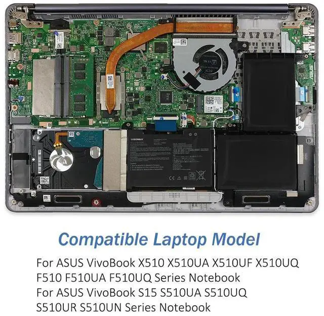 Alt view image 7 of 7 - LUSONBAY B31N1637 Laptop Battery For ASUS X510 X510UA X510UQ VivoBook S15 S510UA S510UN S510UR F510 F510UA Series C31N1637