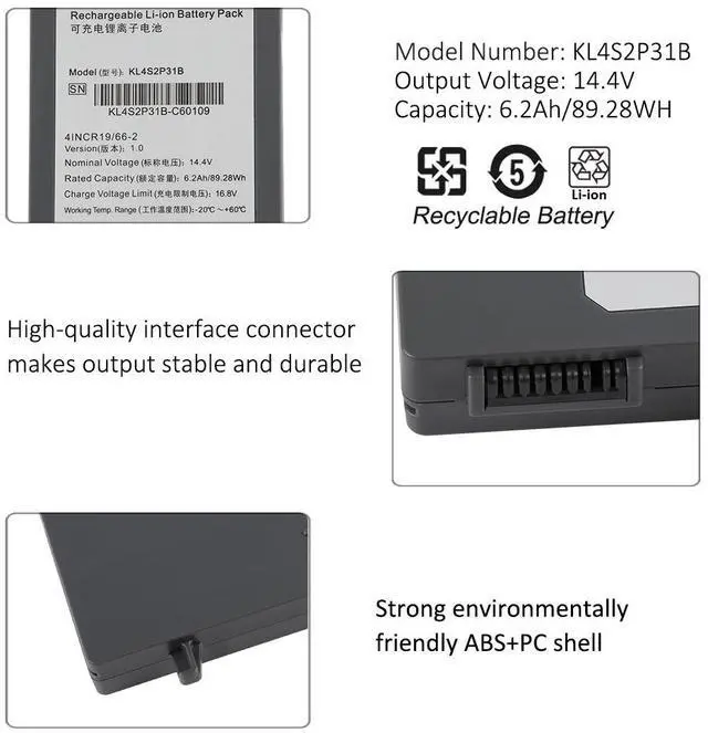 Alt view image 6 of 7 - KingSener KL4S2P31B For SonoScape 41CR18/65-2 E2 E3 E1 Exp X1 X3 Ultrasound System Battery 14.4V 6.2Ah