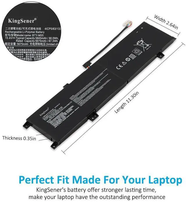 Alt view image 5 of 7 - KingSener 90Wh BTY-M55 Laptop Battery For MSI Alpha 15 A4DEK B5EEK B5EX 17 B5EEK Pulse 15 B13VFK B13VGK Katana GF66 11UG Pulse GL66 GL76 12UGK 12UGSZOK 12UGSZK 12UGOK