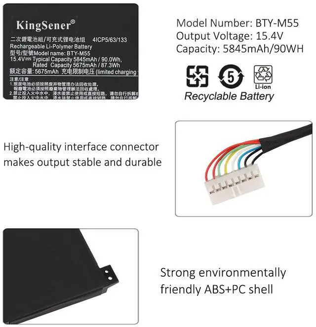 Alt view image 6 of 7 - KingSener 90Wh BTY-M55 Laptop Battery For MSI Alpha 15 A4DEK B5EEK B5EX 17 B5EEK Pulse 15 B13VFK B13VGK Katana GF66 11UG Pulse GL66 GL76 12UGK 12UGSZOK 12UGSZK 12UGOK