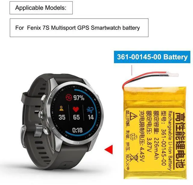 Alt view image 5 of 7 - KingSener 361-00145-00 Rechargeable Battery For Garmin Fenix 7S Multisport GPS Smartwatch