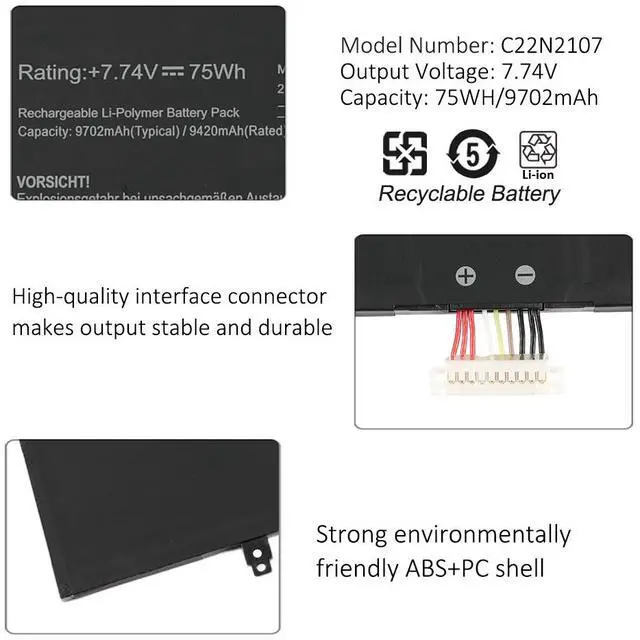 Alt view image 6 of 7 - KingSener C22N2107 75WH Laptop Battery For Asus ZenBook 14 OLED UX3402
