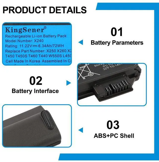 Alt view image 6 of 7 - KingSener X240 Laptop Battery for Lenovo Thinkpad X270 X260 X250 T470P T440S K2450 W550S P50S 45N1136 11.22V 68+
