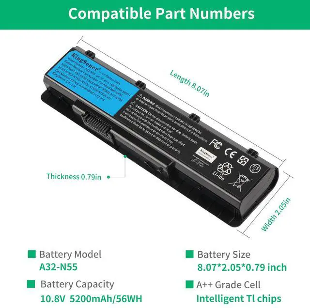 Alt view image 2 of 7 - KingSener 10.8V 56WH Laptop Battery Notebook Battery A32-N55 For ASUS N45 N45SF N55E N75S N45E N45SJ N55S N75SF N45F N45SL N55SF N75SJ N45J