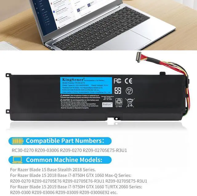 Alt view image 3 of 7 - Kingsener RC30-0270 Notebook Replacement Laptop Battery for Razer Blade 15 Base Stealth 2018 Series Notebook RZ09-03006 RZ09-0270 RZ09-02705E75-R3U1