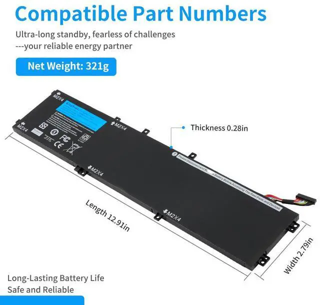 Alt view image 2 of 7 - KingSener New 4GVGH Laptop Battery Notebook Batteries for DELL Precision 5510 XPS 15 9550 series 1P6KD T453X 11.4V 84WH