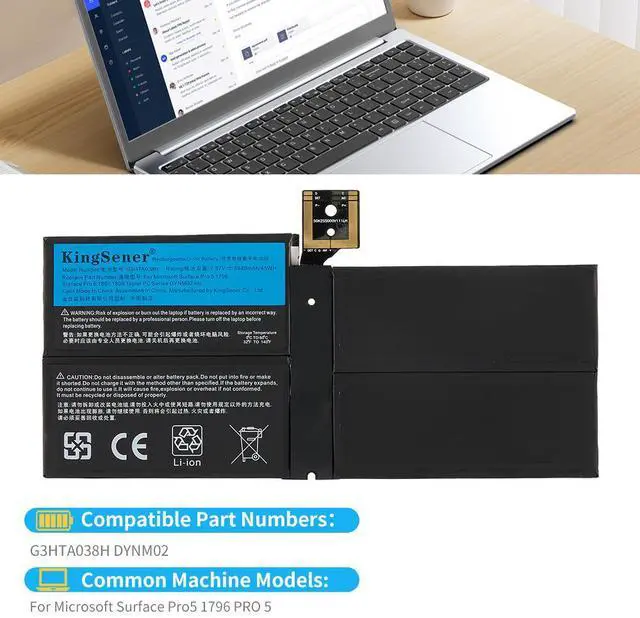 Alt view image 3 of 7 - Kingsener G3HTA038H DYNM02 Laptop Battery for Microsoft Surface Pro 5 1796 Series Tablet 7.57V 45Wh/5940mAh